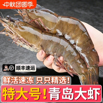 大虾鲜活速冻基围虾冷冻海虾青岛大虾2030盐冻无冰海鲜18-20厘米