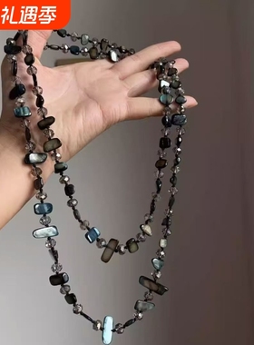 黑灰仿贝壳串珠项链女波彩色西米亚度假风森系民族多层锁骨复古