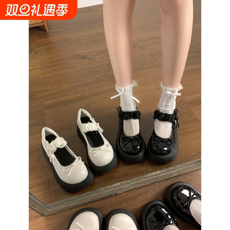 甜酷日系小皮鞋女2025新款秋季蝴蝶结jk厚底浅口英伦风玛丽珍单鞋