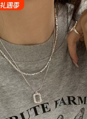 清冷感轻奢碎银子双层项链方框设计高级小众锁骨链精致颈链毛衣