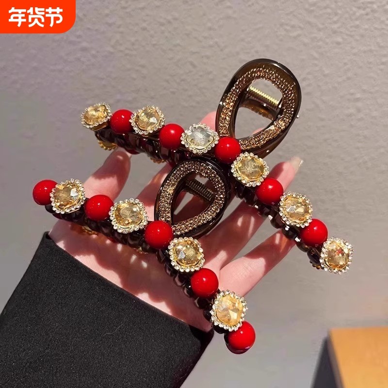 抓夹女高级感2025新款发量大发夹后脑勺鲨鱼夹子新娘订婚头饰精致