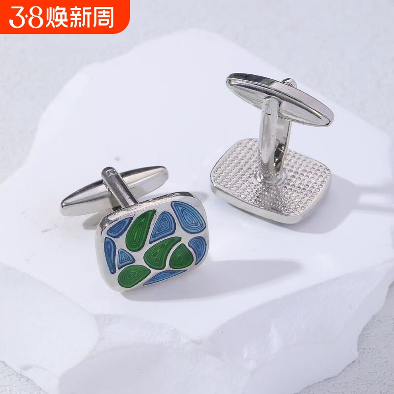 铜材质珐琅上色打磨胶精美复古花纹袖扣男士法式袖口袖扣