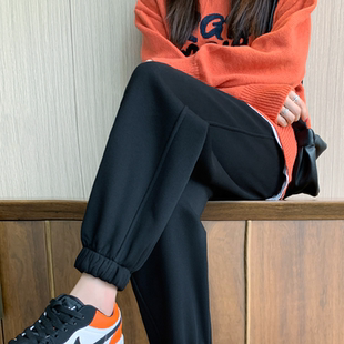 休闲加绒卫裤 宽松束脚显瘦运动裤 女春秋潮 子女秋冬2024新款 黑色裤