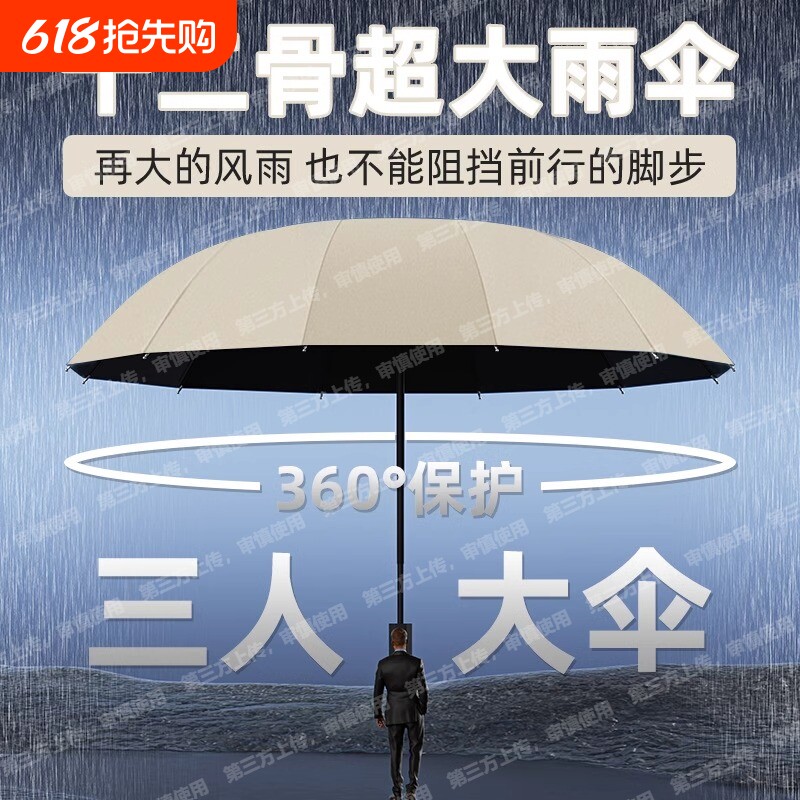 超大号雨伞男女加固手动结实抗风晴雨两用折叠黑胶防晒遮阳伞纯色