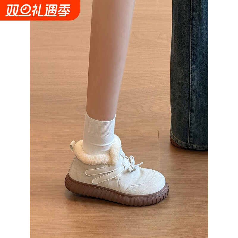 雪地靴女2025冬季保暖加绒加厚皮毛一体毛毛棉鞋厚底棉靴白色棕色