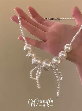 「席波月流」法式串珠蝴蝶结项链女新款气质优雅芭蕾风锁骨链花朵