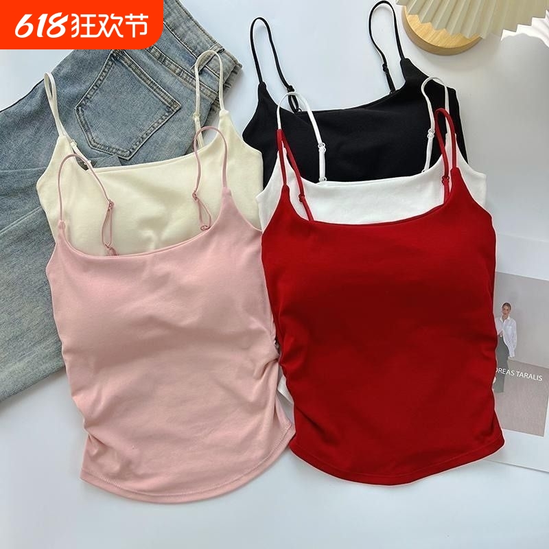 多巴胺少女背心夏季带胸垫一体外穿内搭修身显瘦吊带甜美打底上衣