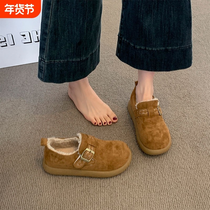 厚底加绒勃肯鞋女2025秋冬新款一脚蹬保暖豆豆鞋毛毛雪地棉鞋毛绒,女鞋,勃肯鞋/软木鞋,淘宝优惠券,粉丝福利购,淘宝优惠卷