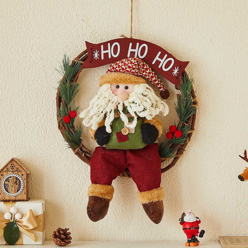 圣诞节装饰品原木藤圈花环圣诞老人雪人门挂墙面挂件场景布置道具