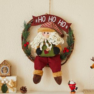 圣诞节装饰品原木藤圈花环圣诞老人雪人门挂墙面挂件场景布置道具