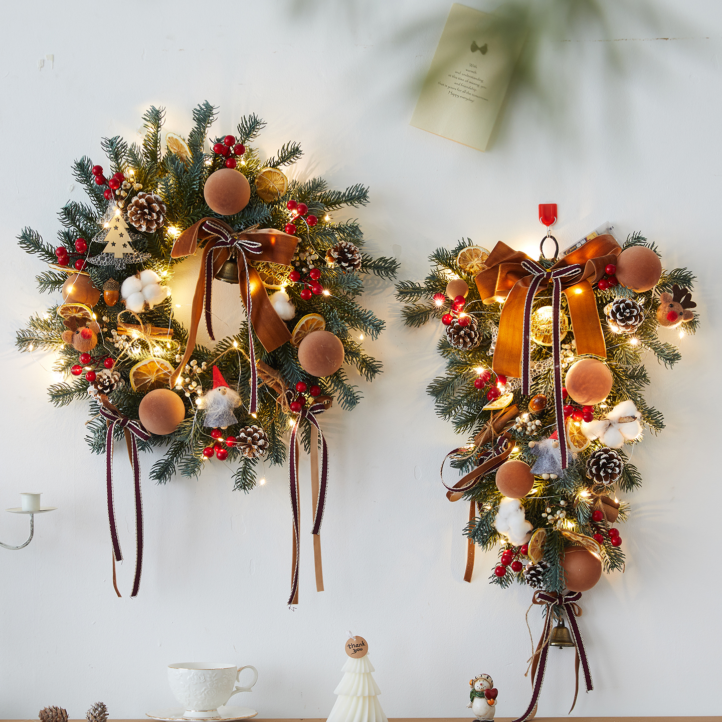 圣诞节装饰品新款北欧风装饰PE花环门挂墙壁挂件商场场景氛围布置