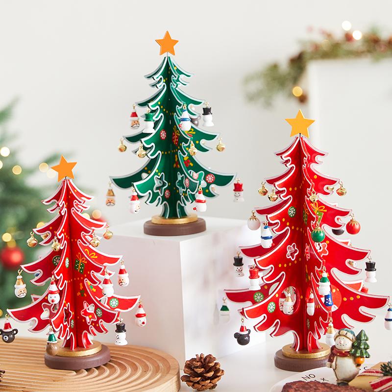 圣诞节装饰品木质创意圣诞树桌面小摆件新款圣诞礼物场景布置道具