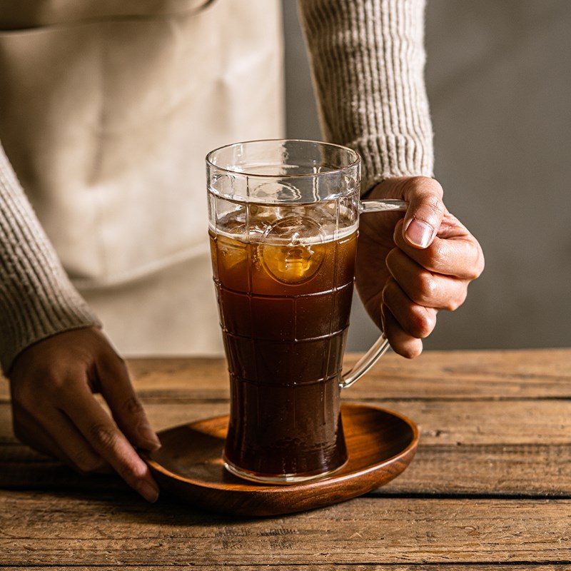 大容量玻璃咖啡杯带把手冰美式透明家用H耐热水果茶冷饮水杯啤酒