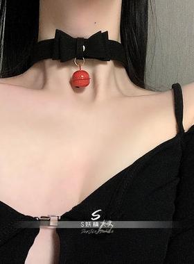 妖精大人铃铛项圈可爱蝴蝶结配饰可调颈环饰品皮革项链性感脖环