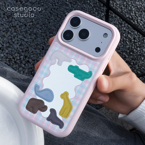 CASEGOOD 原创浅粉色格纹镜子小众创意苹果17液态硅胶手机壳磁吸新款15promax适用iPhone16保护套个性