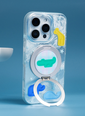 casegood原创夏日冰青蓝色旋转一体支架17新款支点手机壳15苹果16promax适用iPhone14pro星星小众高级感