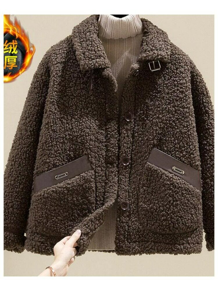 FLEECE JACKET WOMENS 2022 NEW AUTUMN AND WINTER KOREAN VERSION OF THE THICKENED GRAIN VELVET SMALL MAN COAT IS SIMPLE BUT NOT SIMPLE