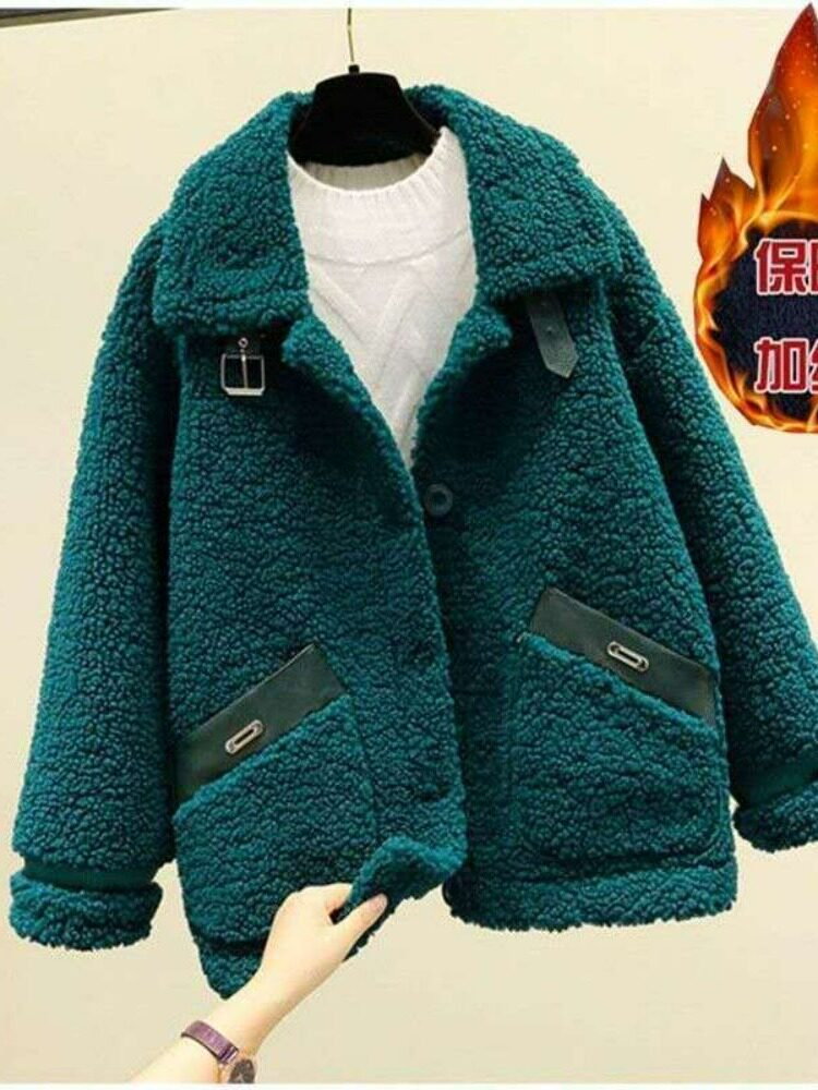 FLEECE JACKET WOMENS 2022 NEW AUTUMN AND WINTER KOREAN VERSION OF THE THICKENED GRAIN VELVET SMALL MAN COAT IS SIMPLE BUT NOT SIMPLE