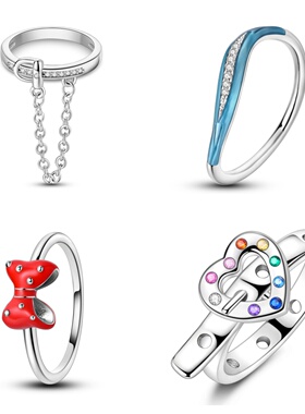 2025新品戒指DIY配饰白铜镀银皮带流苏镶石戒圈跨境热销