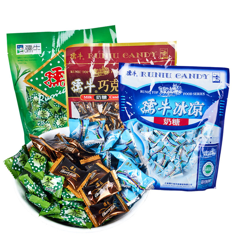 孺牛奶糖巧克力糖孺牛冰凉糖薄荷绿茶 奶糖年货童年怀旧零食350克