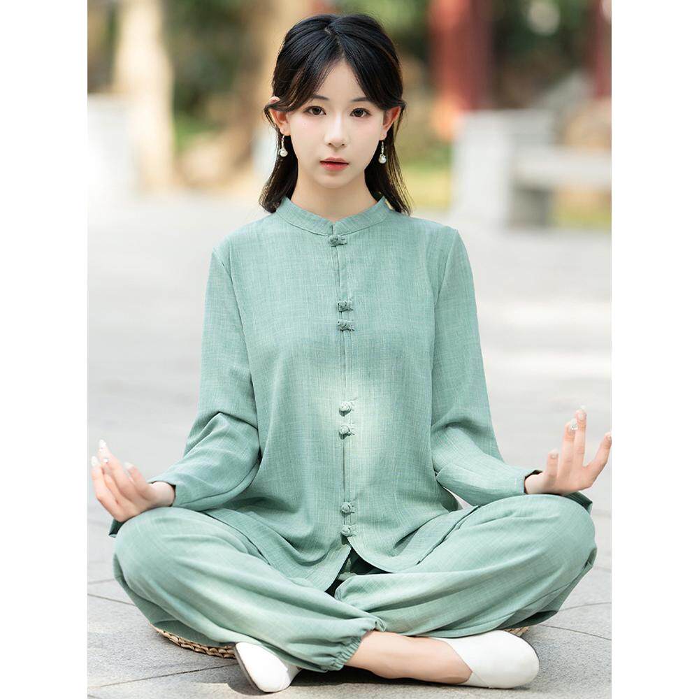 新款道服女装中国风禅意茶服瑜伽打坐禅服中式太极练功服汉服唐装