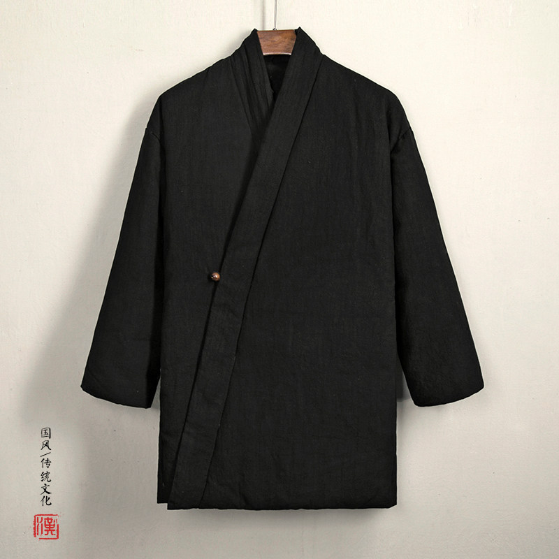 新款冬季棉麻棉衣中国风男装斜襟道袍棉服禅意居士服中式棉袄禅服