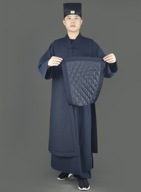 新款道袍冬季加绒道士服装短款马甲道服道家长款加棉保暖男女坎肩