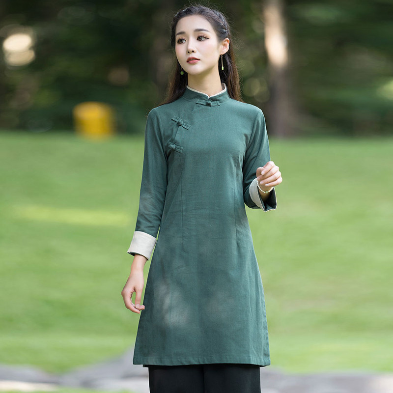 新款禅意女装居士服禅服茶服上衣中式套装中国风道服汉服养生馆工