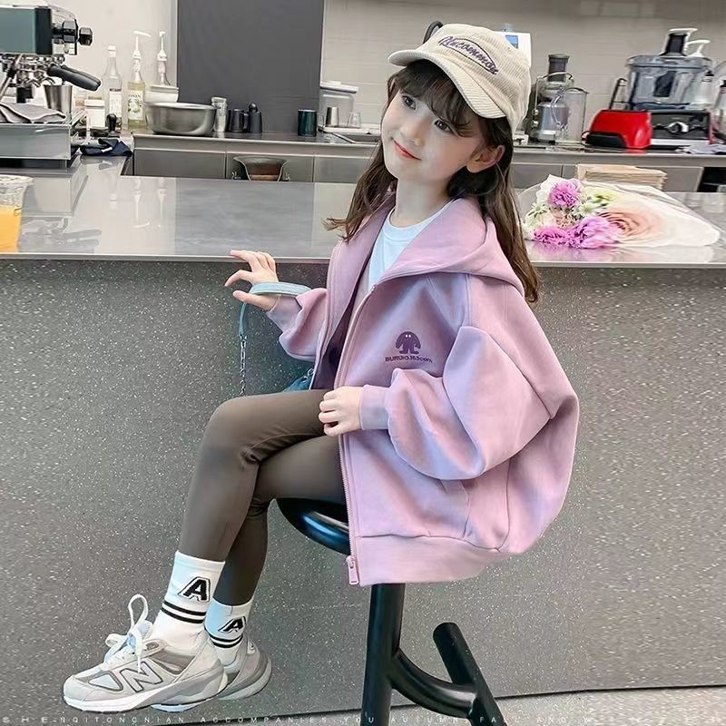 品牌专柜女童外套春秋季潮流洋气范儿童连帽卫衣早秋网红上衣外穿