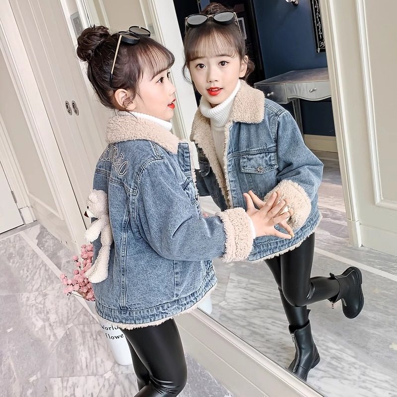 品牌专柜女童加绒牛仔外套秋冬季