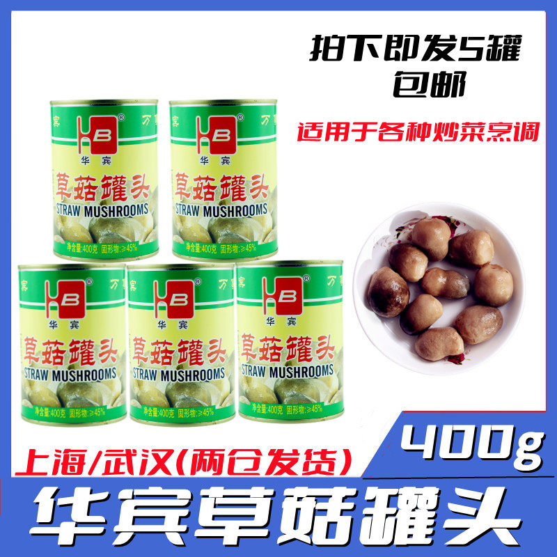 福建特产华宾牌草菇罐头食用菌草菇新货美味佳肴400g*5罐多省