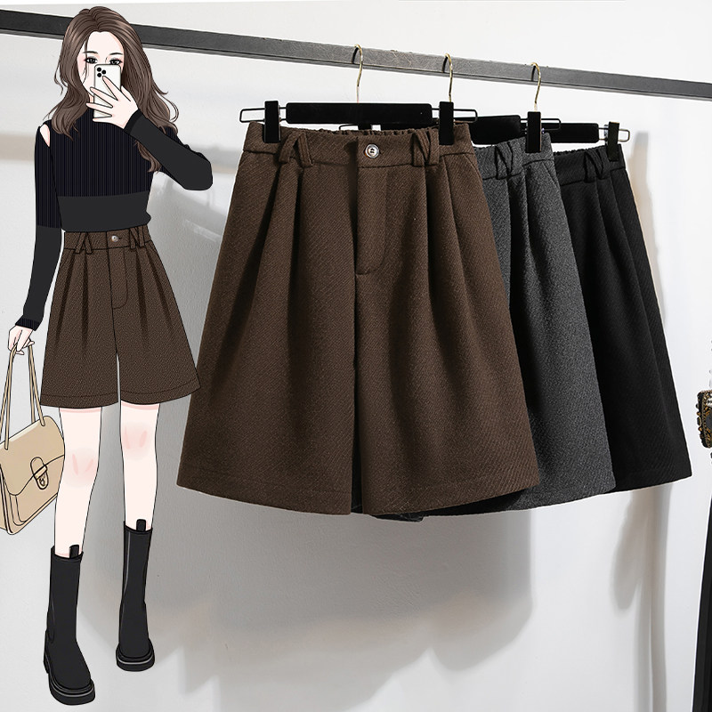 2025秋冬新款大码韩版毛呢休闲五分短裤女小个子百搭显瘦阔腿中裤,女装/女士精品,大码裤装,淘宝优惠券,粉丝福利购,淘宝优惠卷