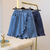 天丝木耳边牛仔短裤 裙女夏季 薄款 大码 胖mm高腰百搭休闲A字热裤 潮