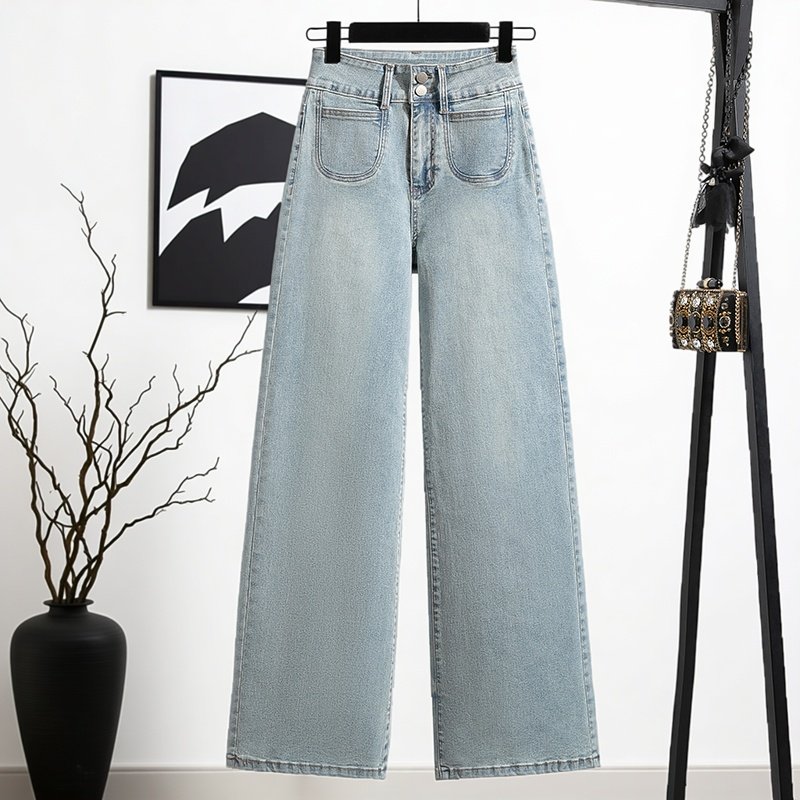 2026春季新款时尚休闲水洗直筒裤女加大码高腰提臀收腹显瘦阔腿裤,女装/女士精品,大码裤装,淘宝优惠券,粉丝福利购,淘宝优惠卷