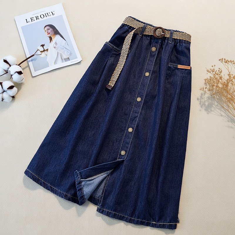 加大码简约单排扣开叉牛仔裙女2026春季新款通勤风宽松显瘦大摆裙,女装/女士精品,大码半身裙,淘宝优惠券,粉丝福利购,淘宝优惠卷