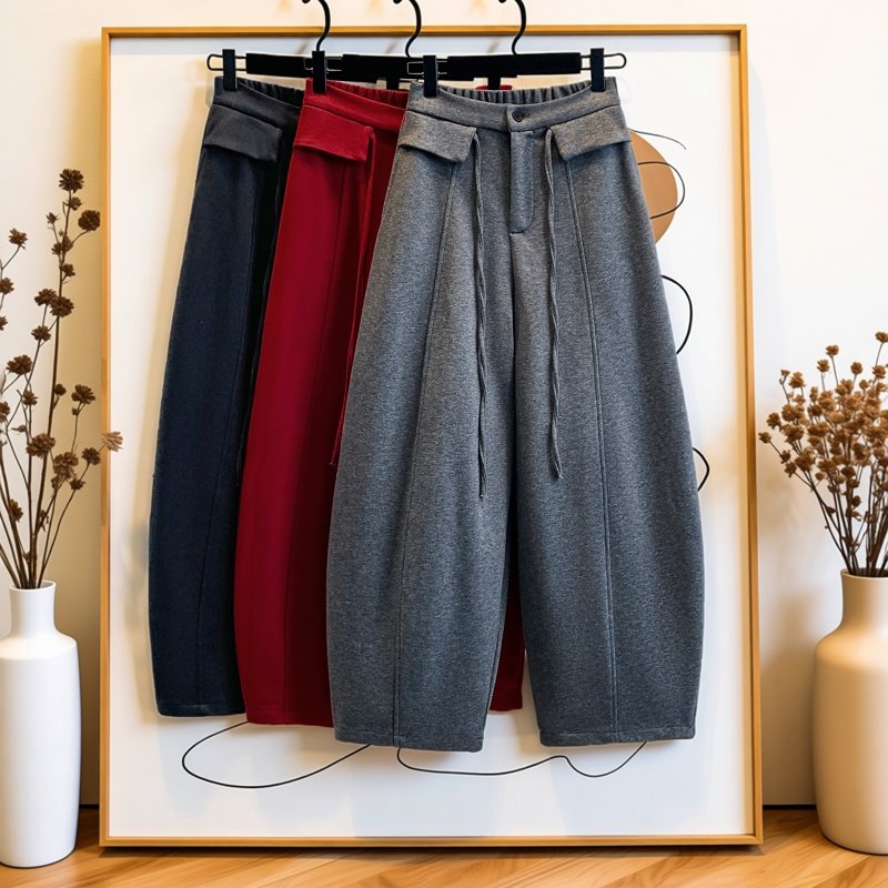 加大码简约舒适休闲阔腿卫裤女2026春季新款高腰遮肉显瘦弯刀裤潮,女装/女士精品,大码裤装,淘宝优惠券,粉丝福利购,淘宝优惠卷