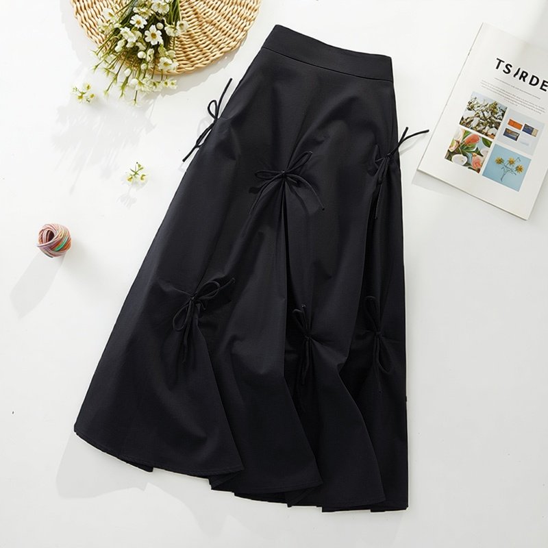 2026早春新款简约系带蝴蝶结百搭半身裙加大码高腰遮肉显瘦A字裙,女装/女士精品,大码半身裙,淘宝优惠券,粉丝福利购,淘宝优惠卷