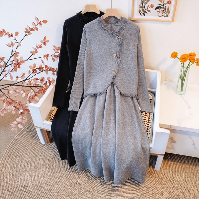 2026春季新款针织马甲连衣裙两件套加大码通勤风简约显瘦百搭套装,女装/女士精品,大码套装,淘宝优惠券,粉丝福利购,淘宝优惠卷