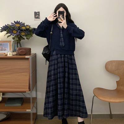 2025秋季新款假两件针织连衣裙女