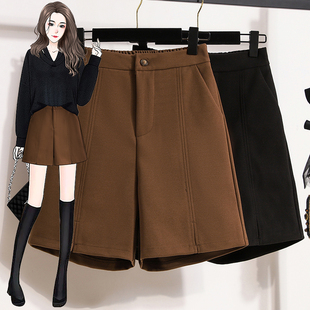 秋冬季 短裤 时尚 大码 中裤 毛呢休闲五分裤 高腰显瘦a字阔腿靴裤 女装