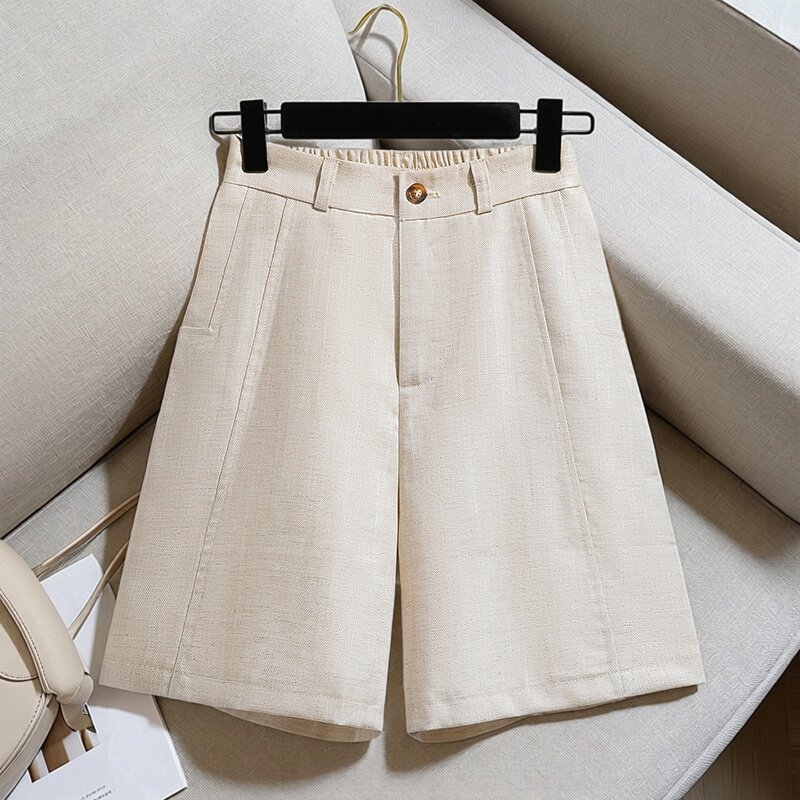 2026夏季新款简约亚麻西装五分裤女加大码高腰显瘦百搭阔腿短裤潮