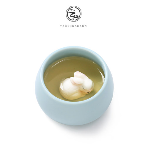 陶云尚可爱小兔子汝窑茶杯主人杯