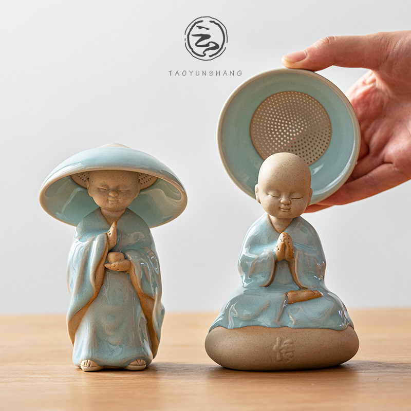 陶瓷汝窑开片小和尚茶滤茶漏茶叶过滤网家用茶具配件创意茶道摆件,餐饮具,茶滤,淘宝优惠券,粉丝福利购,淘宝优惠卷