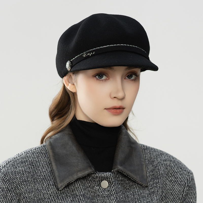 澳洲羊毛呢定型八角帽子女士秋冬季新款复古英伦贝雷鸭舌帽时尚