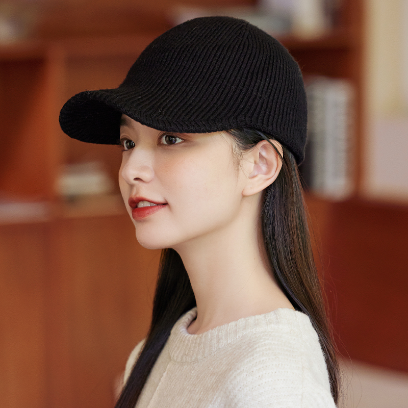 兔毛棒球帽子女2024新款秋季冬天毛线针织鸭舌冷帽时尚潮流显脸小