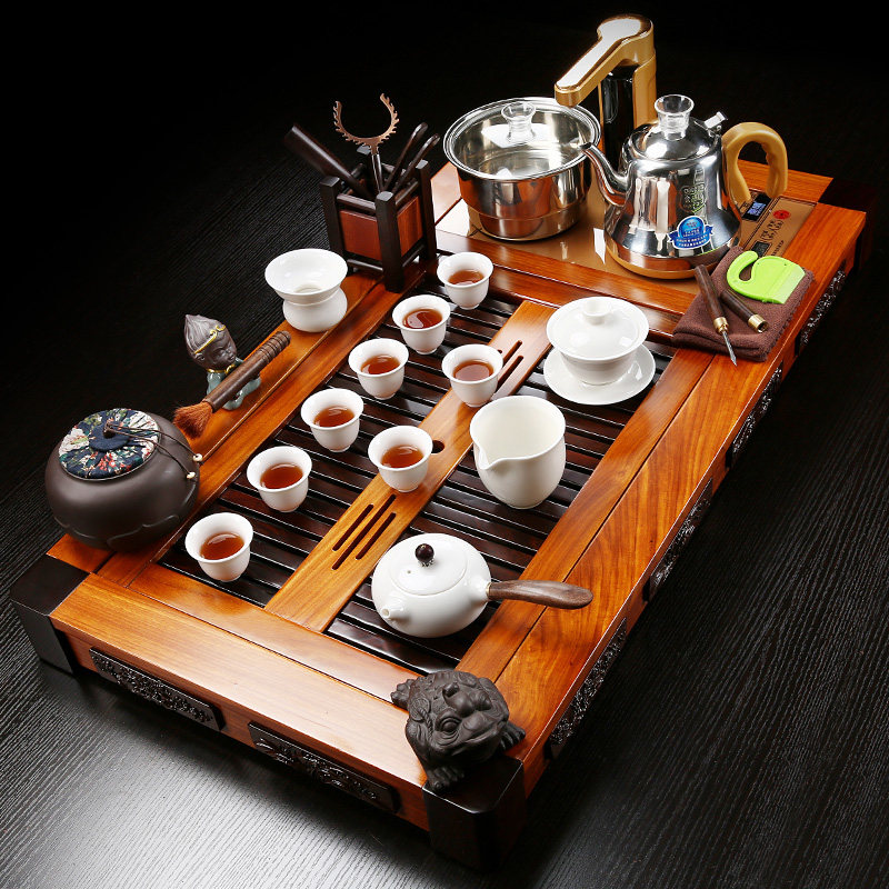 花梨木茶具套装家用全自动茶台抽屉式红木黑檀木茶盘紫砂功夫简约