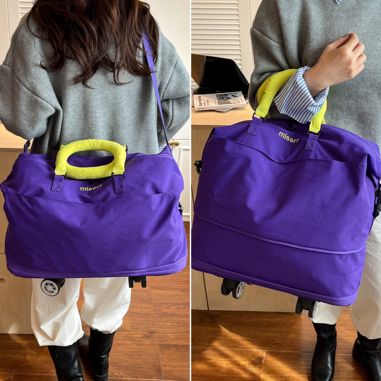 曼普森可拆卸万向轮旅行包斜挎包