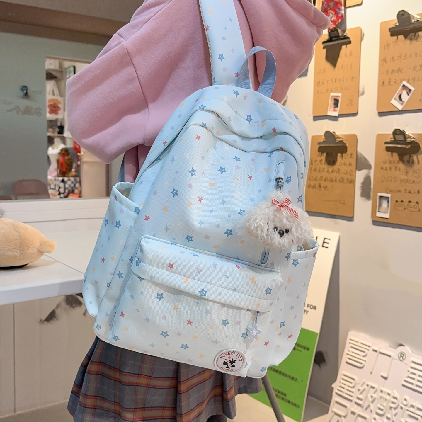 印花五角星星书包女简约小众ins初中高中学生校园背包防水双肩包,箱包皮具/热销女包/男包,双肩背包,淘宝优惠券,粉丝福利购,淘宝优惠卷