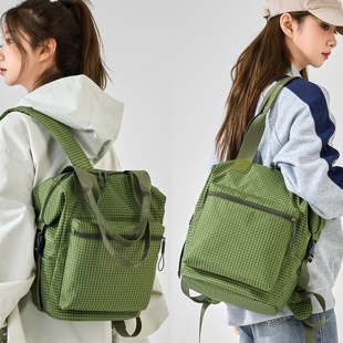 轻便多用格子双肩包男户外运动旅行背包手提袋单肩包潮牌女大学生