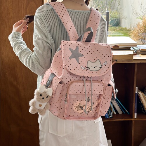 曼普森高颜值波点猫学院风书包女
